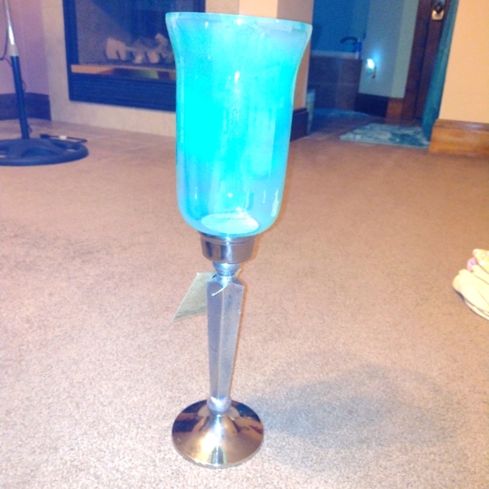 New with tag from India hand blown glass candle holder.